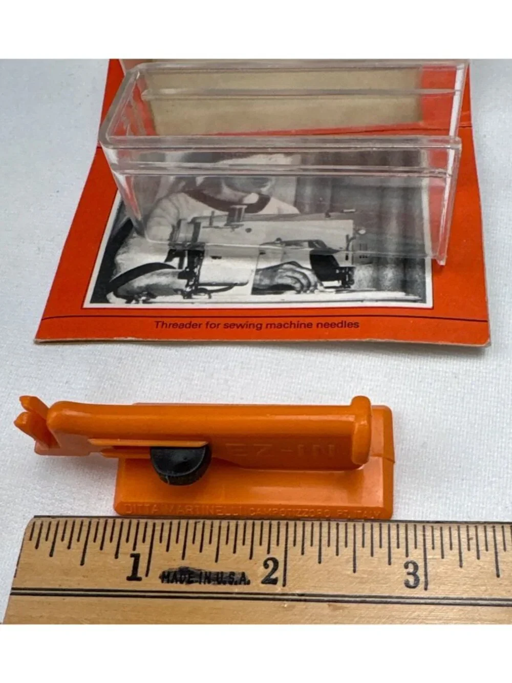 EZ-IN Sewing Machine Needle Threader Ditta Martinelli Orange Plastic Vtg Italy